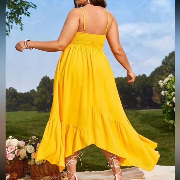 Plus Size Asymmetrical Smocked Cami Dress Yellow - Picture 2 of 6